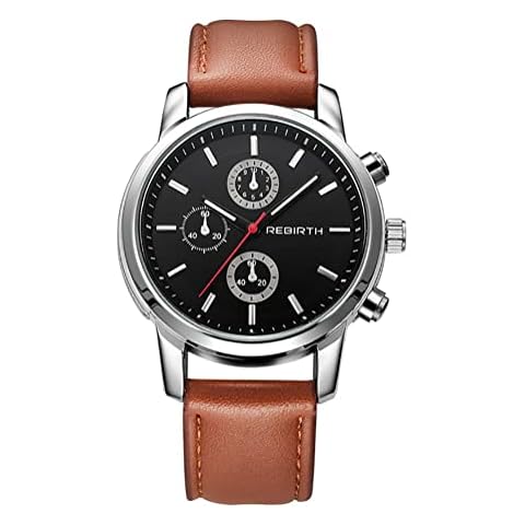 FEQEFQ Classic Business Leather Strap Second Hand Waterproof Quartz Watch for Men Women (Color : Brown) Cover