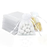 BorseMilano Sacchetti Confetti, 120pz - 7x9cm Biano Sacchetti Organza con Coulisse - Leggeri e Portatili - Sacchettini Bomboniere per Matrimonio, Comunione e Natale