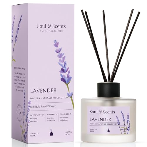 Soul & Scents 120Ml Lavender Reed Diffuser Set | Free 6 Fiber Reed Sticks | Toxin Free & Stress Relief | Long Lasting | Smoke Less Room Freshener for Home, Bedroom, Living Room & Office