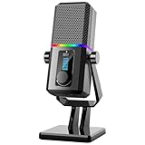 Facmogu HK2 Gaming-Mikrofon, USB Dynamic Gaming-Mikrofon für PC, Computer-Gaming-Streaming-Mikrophon mit RGB-Licht, Mute-Taste, Gain-Regler, Desktop-Podcast- Mic für die Aufnahme Studio Twitch