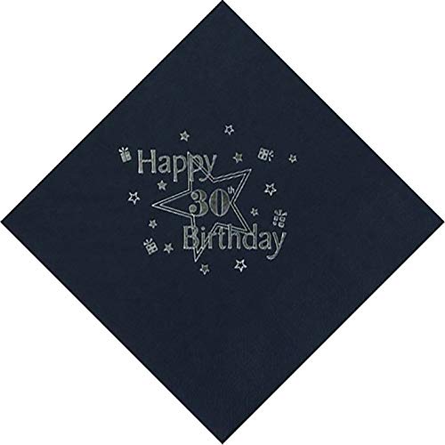 Celebration Station Black 30Th Birthday Luxury 3 Ply Tissue Napkins/Serviettes In Embossed In Silver Foil. 33Cm Square. Packet Of 15 Beautiful Napkins