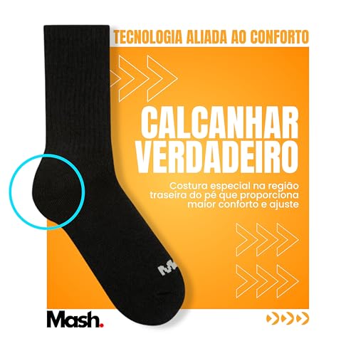 MASH Meia Cano Alto Esportiva Longa Algodão Active Masculina Adulto, Preto, 42-45