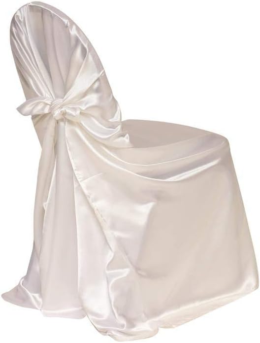 Your Chair Covers - 4 Pack Satin Self-Tie Universal Chair Cover White, Pillow Case Slipcovers for Chairs in Weddings and Events