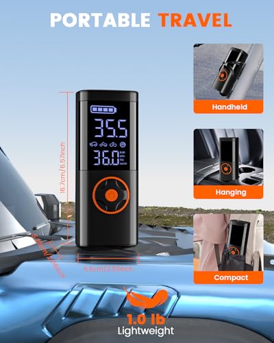 Image of Jump Starter with Air Compressor, Jump Battery, Battery Jumper Starter Portable Jump Starter with LCD Display, Smart Jumper Cables, LED Light (Black)