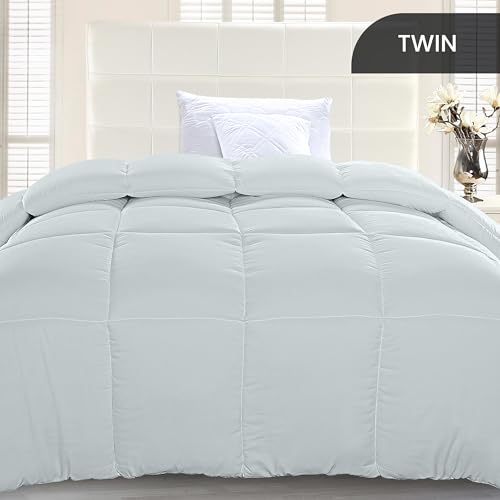 Utopia Bedding Comforter Duvet Insert, Quilted Comforter with Corner Tabs, Box Stitched Down Alternative Comforters Twin Size (Light Grey)