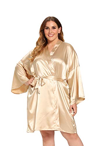 V Vaborous Women's Satin Robes Plus Size Silk Kimonos Robes Sleepwear,Short,Champagne, 3X/4X #TOP5