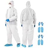 ZMDREAM 2 Sets Disposable Coveralls, Shoe Covers & Gloves, Non-Woven for Cleaning, Gardening, Farming...