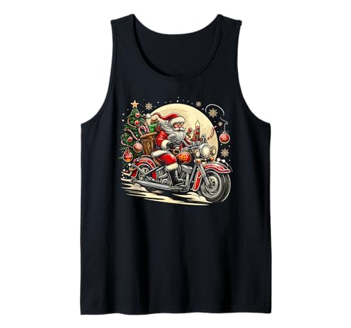 Mens Motorcycle Ugly Sweater Christmas Santa Riding Camiseta sin Mangas