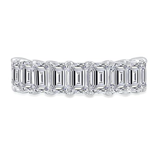 2.61 ct Brilliant Emerald Cut Conflict free Genuine Cultured Diamond Clarity SI1-SI2 Color I-J Solid Real 18K White Gold Eternity Engagement Designer Art Deco Dainty Promise Wedding Band size 6.5