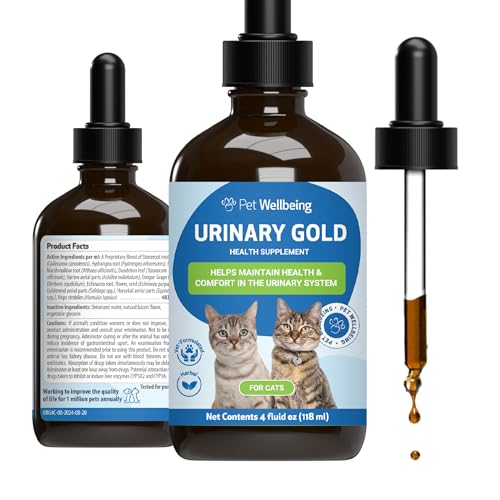 Pet Wellbeing Urinary Gold for Cats - Supports Urinary Tract Health, Normal Frequency, Healthy Immune Response, Stoneroot, Hydrangea - Vet-Formulated Herbal Supplement 4 fl oz (118 ml)