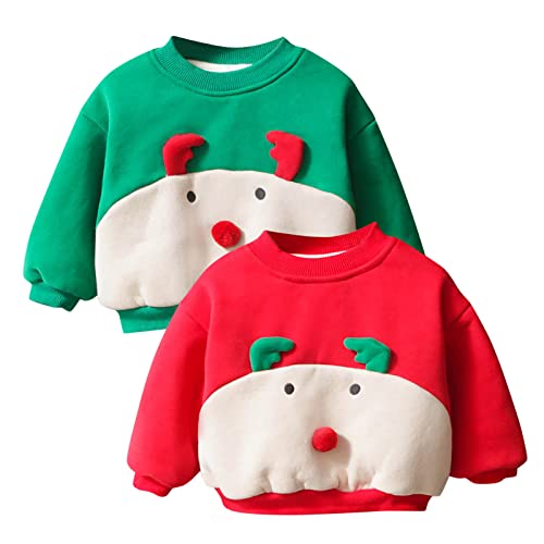Christmas Kids Child Infant Baby Boys Girls Cartoon Deer Long Sleeve Tops Fleece Lined Sweatshirt Winter Thrashed2