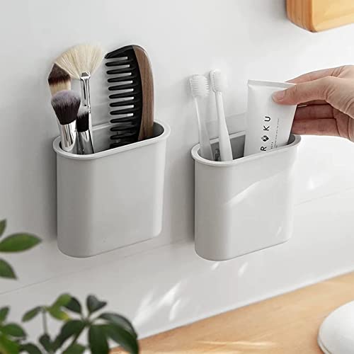 2 Packs Wall Mount Toothbrush Holder For Bathroom, Shower, Tooth Brush Holder For Electric Toothbrush, Toothpaste, Razor, Self Adhesive Wallmount / Countertop Organizer(2 Grey #TOP2