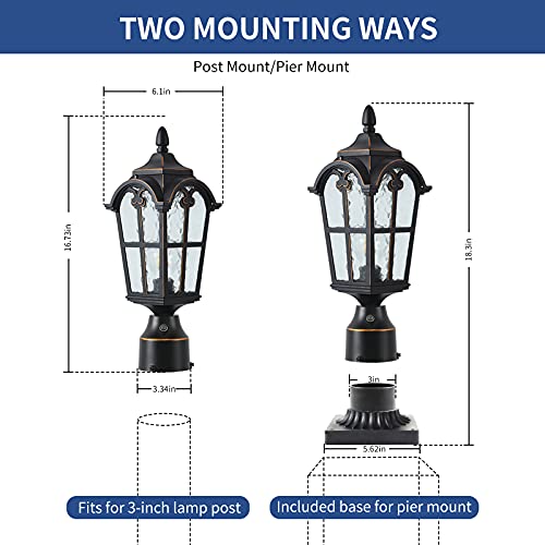 Lonedruid Dusk To Dawn Outdoor Lamp Post Lights Waterproof Exterior Pole Lantern Lighting Fixtures With 3-Inch Pier Mount Base For Garden Patio Yard Pathway Driveway #TOP4