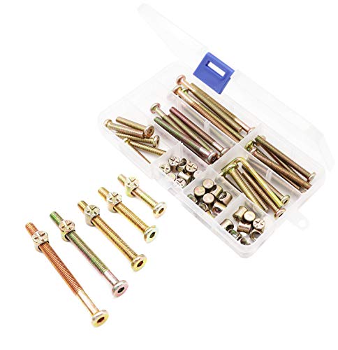 binifiMux Baby Crib Hardware Replacement Parts, 50pcs Zinc Plated Hex Socket Cap Bolts Barrel Nuts Set for Crib Cot Chairs Bed Furniture, M6 x 35mm/ 45mm/ 55mm/ 65mm/ 75mm