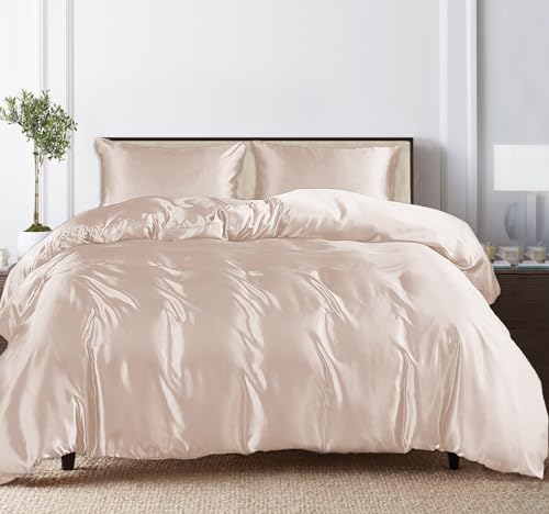 LINENWALAS Juego de funda de edredón 100% orgánico de eucalipto Tencel de 3 piezas con cierre de cremallera y lazos en las esquinas, ropa de cama de lujo más suave y refrescante perfecta para cabello