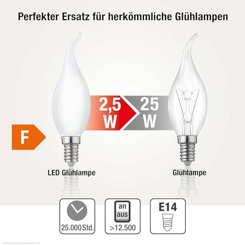 Hellum LED Candle Light Bulb, E14, Warm White, 250 lm, 2.5 W, 2700 K, 5 Pack, Matte, 5 Stück (1er Pack) - Image 2