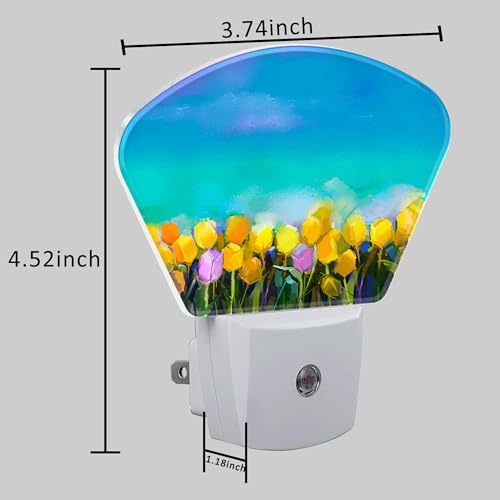 Image of Tulips Flowers Oil Painting Night Light for Kids Girls Boys, Abstract Flower Painting LED Night Light Plug into Wall with Dusk to Dawn Sensor for Room, Hallway, Kitchen, Bathroom, Stairs Decor