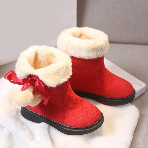 Girls Winter Boots Kids Toddler Princess Snow Boots Pom Poms Bowknot Fleece Lined Warm Ankle Boots Christmas Shoes4