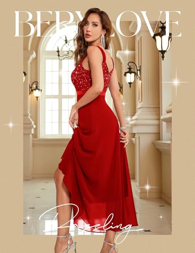 Image of BeryLove Summer Formal Wedding Guest Prom Dresses Sequin Cocktail Evening Lace Elegant Mother of The Bride Dress