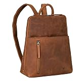 STILORD 'Holly' Rucksack Frauen Klein Leder Rucksackhandtasche Damen Lederrucksack für iPad und DIN A5 Vintage Handtasche City Ausgehen Shopping Daypack Echtleder, Farbe:tan - Dunkelbraun