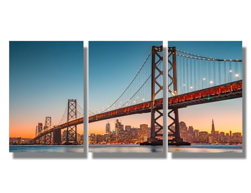 Oakland Bay Bridge Wall Art Canvas Wall Decor US California San Francisco Skyline Posters Wall Painting San Francisco Bay Area Wall Art for Living Room Posters Framed Ready to Hang 16X24X3 INCH