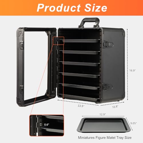 Image of Miniature Carrying Case, Miniature Storage Case with 6 Trays, Aluminum Alloy Frame, Display and Transport Action Figure Display Case for Collectibles Miniatures, Best Gifts for Men