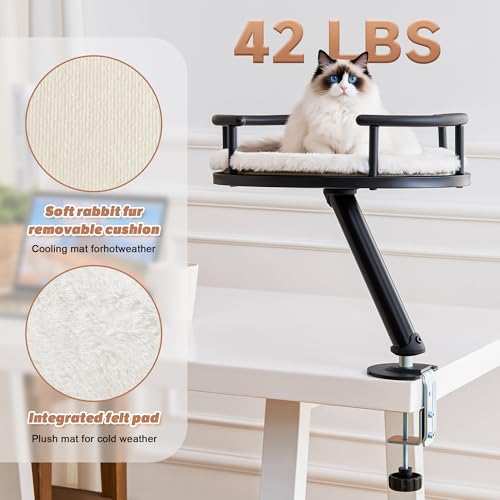 IFNOW Cat Desk Bed - 360°Rotation, Cat Bed for Indoor Pet Supports 42 lbs, Elevated Desk Pet Perch for Work, Desktop Attachment Perch for Home Office, Cat's Beds Kitten Furniture Accessories