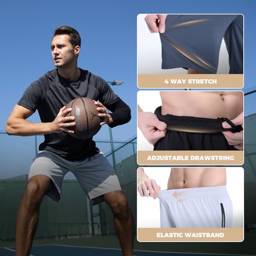BOOJO Basketball Gym Mens Shorts with Zipper Pockets - Quick Dry Lightweight Athletic Workout Running Casual Shorts for Men — view 4