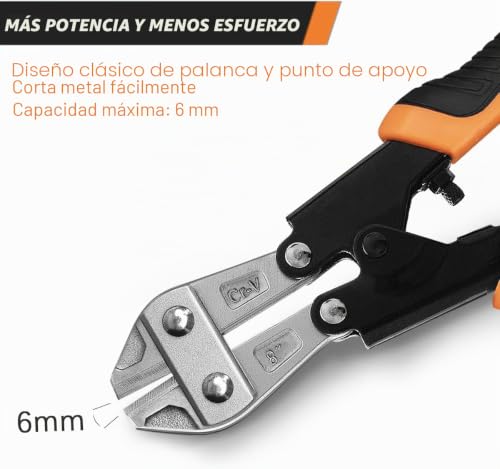 Miniatura 4 de Cortador De Pernos, Acero 8 Cr-V Minicortadores De Alambre Servicio Pesado Cable, Cadena, Cortaúñas Con Resorte Cómodo Agarre De Goma Suave, Corte Para Cadenas, Candados, Cercas De Alambre, Gallinero