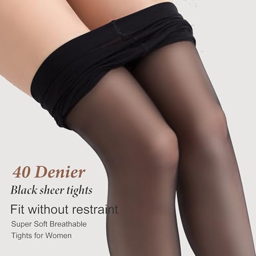 Image of Women's Ultra-Thin 40 Denier Pantyhose - Low-Waist T-Crotch Design, Anti-Snag Reinforced Toe & Heel, Sheer Stockings for Everyday Comfort(Black,L)