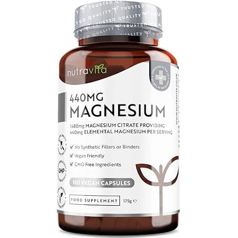 Super Strength 1480mg – 180 Vegan Magnesium Citrate Capsules not Magnesium Tablets – High Absorption, Premium Magnesium Supplements – 90 Days Supply – Made in The UK by Nutravita Cover