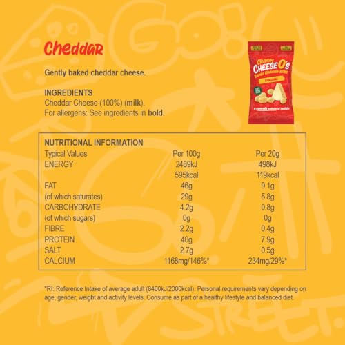CheeseO's Puffkäsenuggets - Cheddar 10 Beutel à 20g - Ketosnacks - Perfekt für Aperio|Reich an Proteinen - kohlenhydratarm - Keto-/Keto-Diät - Glutenfrei