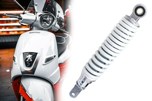 Stoßdämpfer 270mm, hydraulisch gedämpft, verstellbar, kompatibel mit Peugeot Speedfight, Honda SFX Roller, Montage hinten, Chrom, Feder Weiß