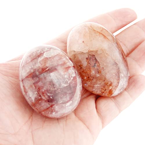 Orientrea Hematoid Quartz Palm Stone-2 Pcs Hematoid Quartz Pocket Energy Stone, Smooth Healing Crystal Worry Stone