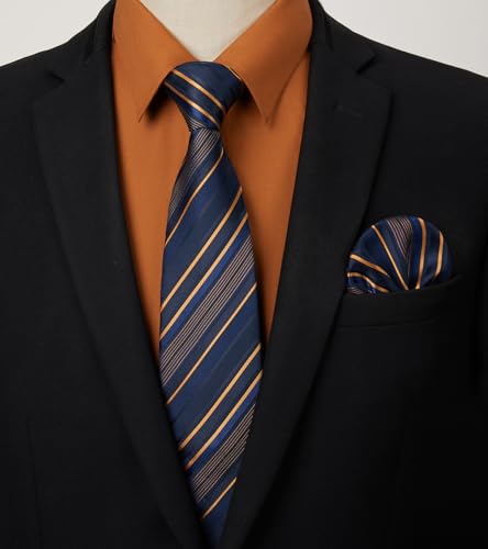 Image of HISDERN Mens Dress Shirt with Tie Pocket Square Set Classic Button Down Shirt Matching Tie Long Sleeve Shirts