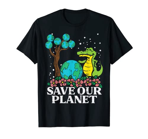 Save our planet crocodile tree earth day ambientalista camiseta