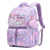 QIXIHU Girls Backpack,School Bag for Kids,Primary,Elementary,teen ages 6-15 Girls Bookbag,Students Kawaii Backpack Purple conch