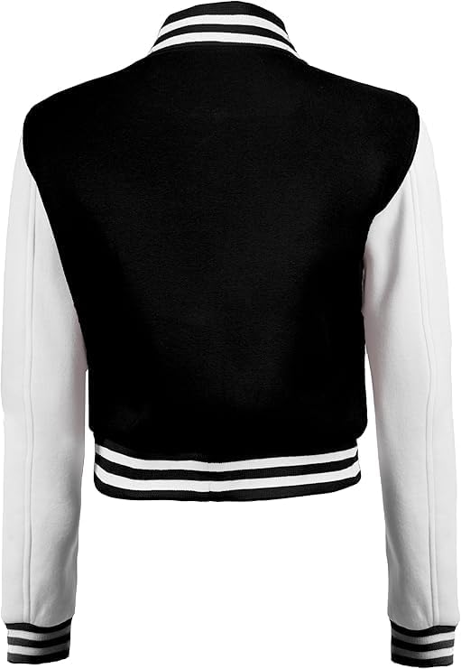 Decrum Cropped Varsity Jacket Women - Casual Highschool Bomber Style Womens Baseball Jackets - Image 4