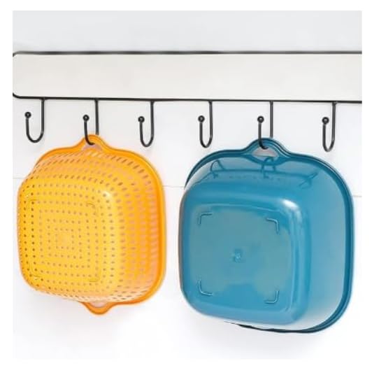 Image of 6-Piece Nesting Colander Basket Set - Space-Saving Square Plastic Strainers for Kitchen Use - Multi-Size Drain Baskets for Washing Fruits, Vegetables, Pasta - BPA-Free (Blue & Yellow)