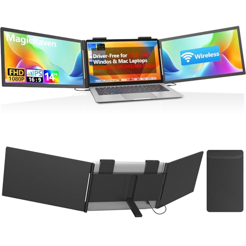 Image of Dual Laptop Screen Extender, One Cable 14 inch 1080P IPS Wireless & Wired Laptop Screen, Plug & Play, Portable Triple Monitor for 13.3-16.1 inch Laptops, Support MacBook M1-M3 Series & Windows(No Speakers)