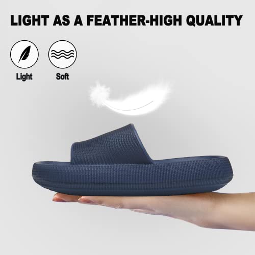 Geweo Cloud Slippers For Women Men Pillow Slippers Thicken Sole Cloud Cushion Slides Super Comfy Soft Foam Slides Non Slip Bath Shower Shoes Sandals Navy Blue Slides Unisex 9.5-10.5Women/8.5-9.5Men #TOP5