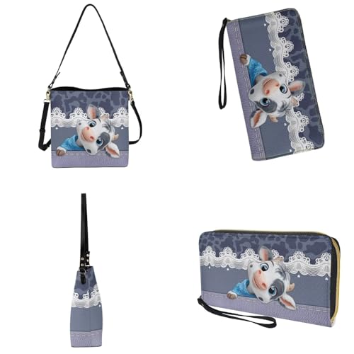 Image of Bucket Crossbody Bag Set for Women Lady, Leather Purse and Wallet Set Large Bucket Bag with Wallet