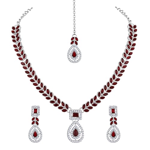 Image of Atasi International AD Diamond Kundan Style Silver Plated Crystals Necklace