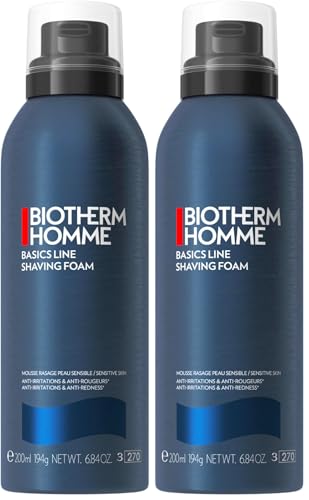 Biotherm Homme, Basics Line Espuma de Afeitar, Previene las Quemaduras del Afeitado y Calma las irritaciones, Enriquecida con Life Plankton, Para Pieles Sensibles, 200 ml (Paquete de 2)
