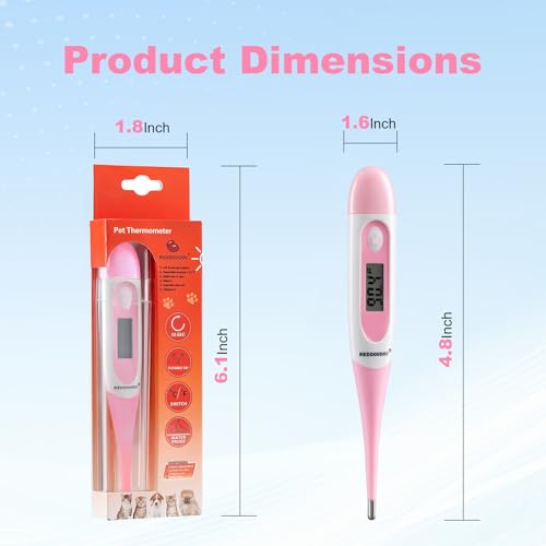 Digital Pet Thermometer for Accurate Fever Detection, Suitable for Cats/Dogs/Horse/Veterinarian, Waterproof Pet Thermometer, Fast and Accurate Measurements in 20 Seconds (Pink) - Image 5