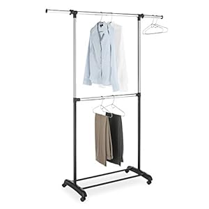 Whitmor Adjustable 2-Rod Garment Rack – Rolling Clothes Organizer – Black and Chrome