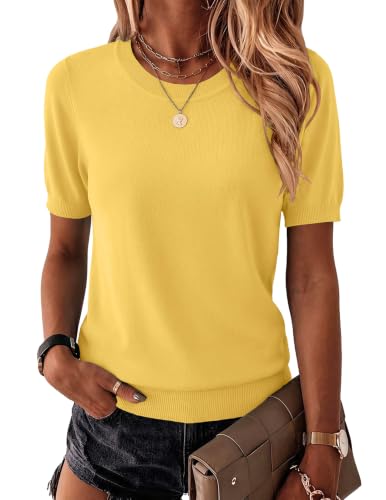 Image of Zeagoo Womens Summer Short Sleeve Tops Crew Neck Lightweight Pullover Sweaters Loose Dressy Casual Blouse Basic Clothes
