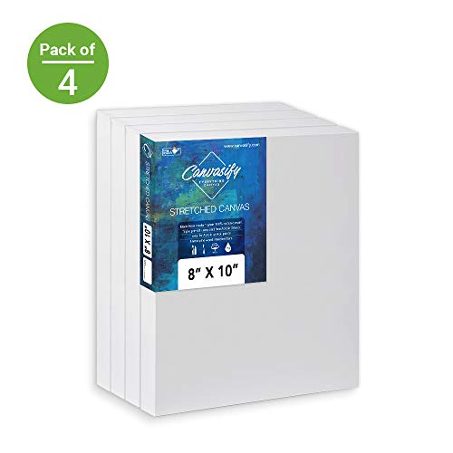 Image of Medium Grain Artist Stretched Canvas 8 inch x 10 inch | Primed Cotton | Suitable for Acrylic, Oil & Alkyd Paints - for Painting, Sketching & Drawing | Pack of 4