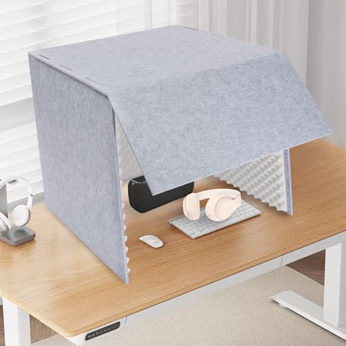 Cubierta acústica de escritorio, cabina de aislamiento, escudo absorbente de sonido para vocales cuadrado para estudios de grabación, salas de control, oficinas, estudios en casa 31.4 x 31.4 x 31.4 pulgadas (gris) miniatura 4