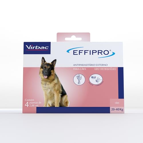 Virbac Effipro Antipulgas e Carrapatos para Cães de 20 kg a 40 kg com 4 Pipetas